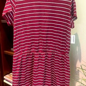 Old Navy Burgundy and White Striped Dress